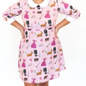 Cakeworthy Hermione Dress Women's Medium 100% Cotton Harry Potter Pink All-Over